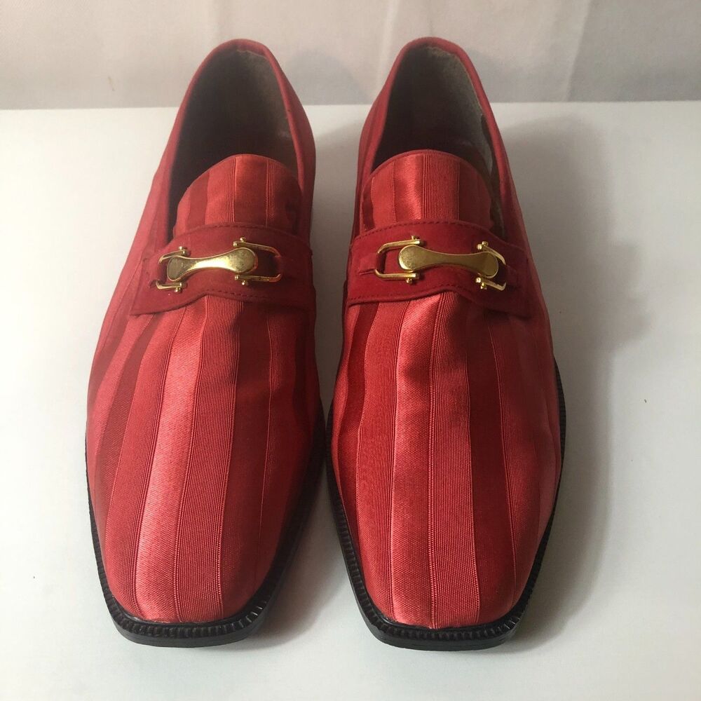Hugo Vitelli Red Stripe Slip on Dress Shoes Metal Bit Design Mens Size 12